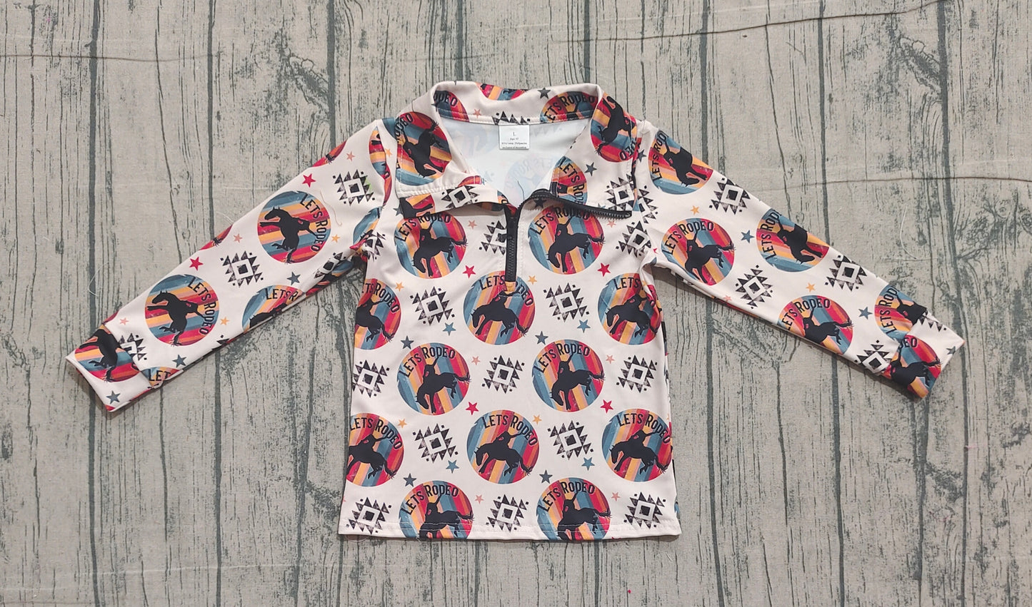 12.8 BT1598 Sample No Moq Baby Boys Long Sleeve Western Aztec Horse Rodeos Zipper Pullovers Top