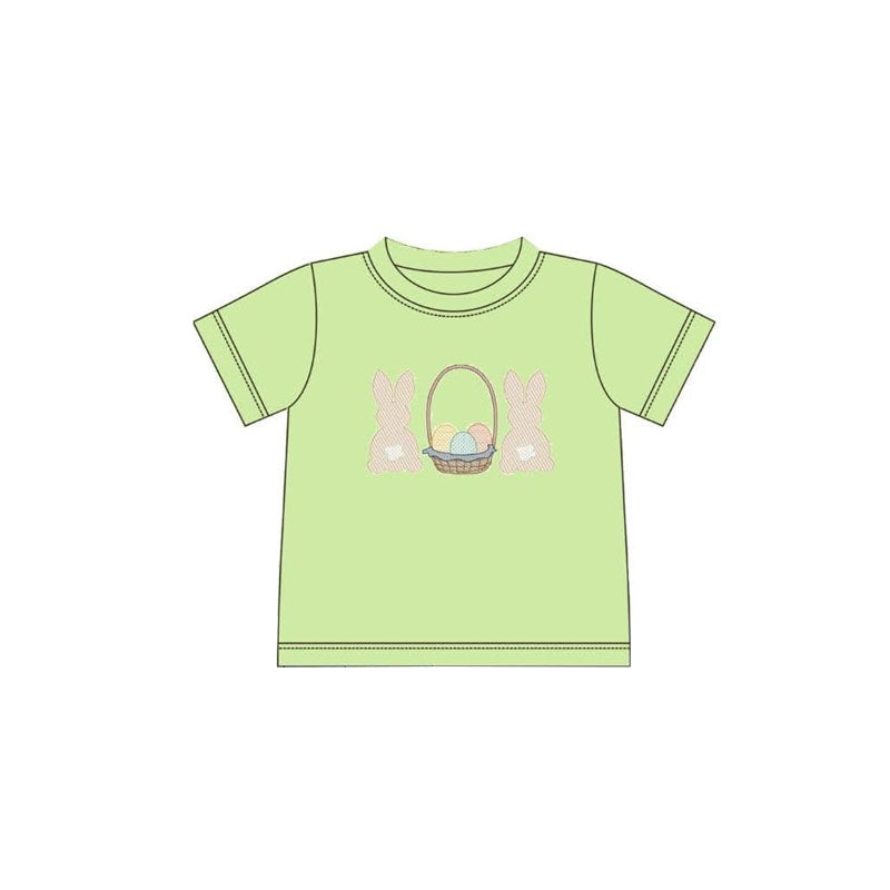11.20 BT1602 Pre order No Moq Baby Boys Green Short Sleeve Rabbits Eggs Easter T-shirts Top