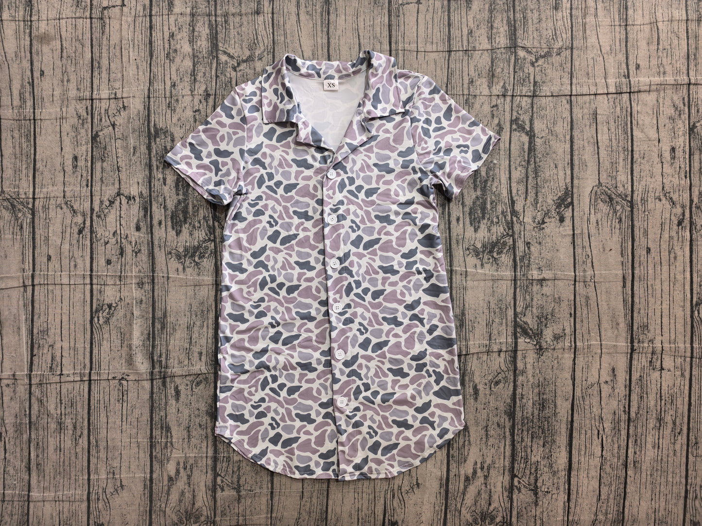 6.10 BT1609 Sample No Moq Adult Men Grey Camo Short Sleeve Button Shirts Summer Daily Wear Top