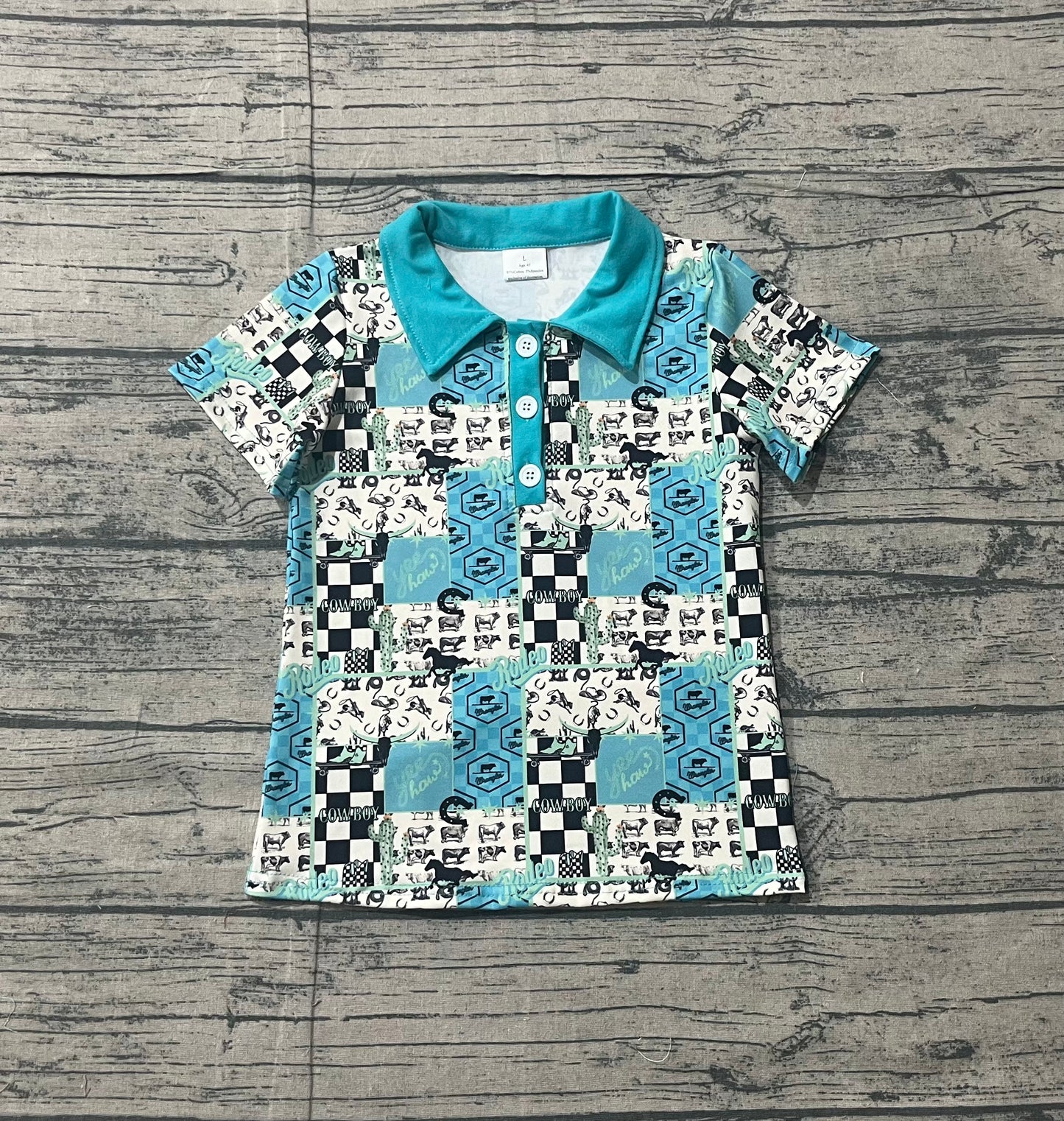 12.24 BT1631 Sample No Moq Baby Boys Horse Saloon Checked Western Cowboys Button Polo Shirts Top