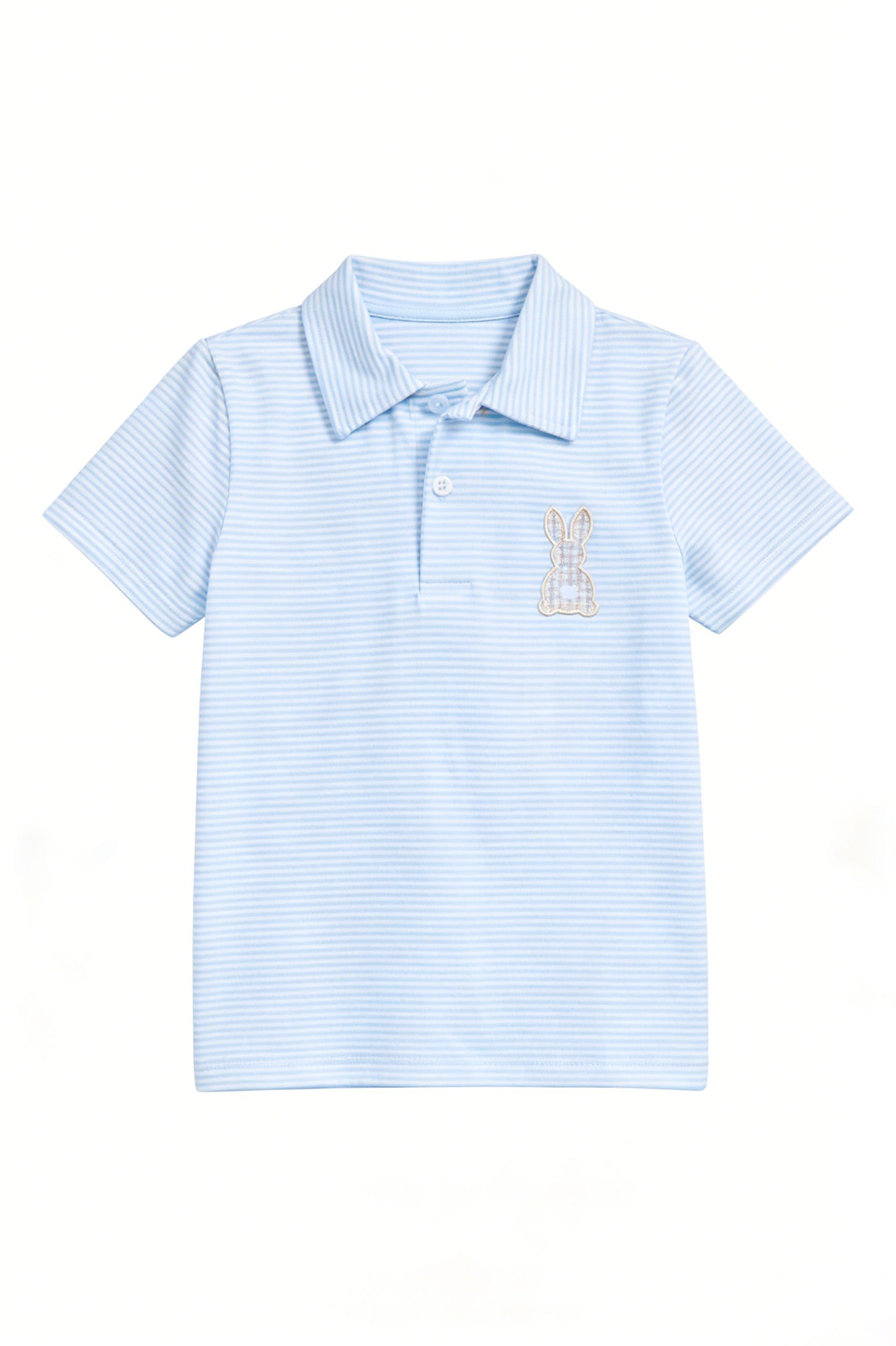 1.19 BT1708 Pre order No Moq Baby Boys Blue Stripe Button Rabbits Easter Polo Shirts Top