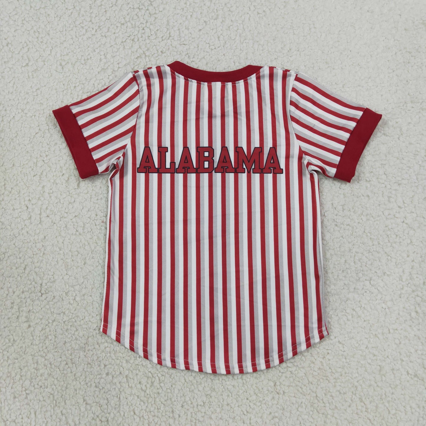 BT1746 RTS NO MOQ (In stock)milk silk Baby Boys Red Stripe Team Print Button Short Sleeve T Shirt Top