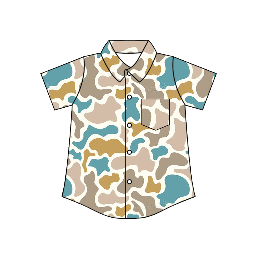 4.8 BT1788 Pre order No Moq Baby Boys Southern Camo Button Pocket Shirts Top