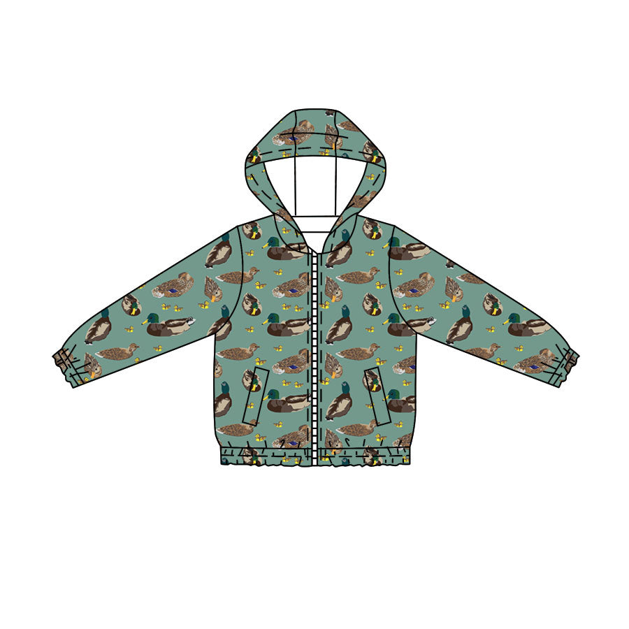 4.21 Pre order No Moq Baby Boys Lake Ducks Hunting Zipper Pockets Hoodie Jacket Top