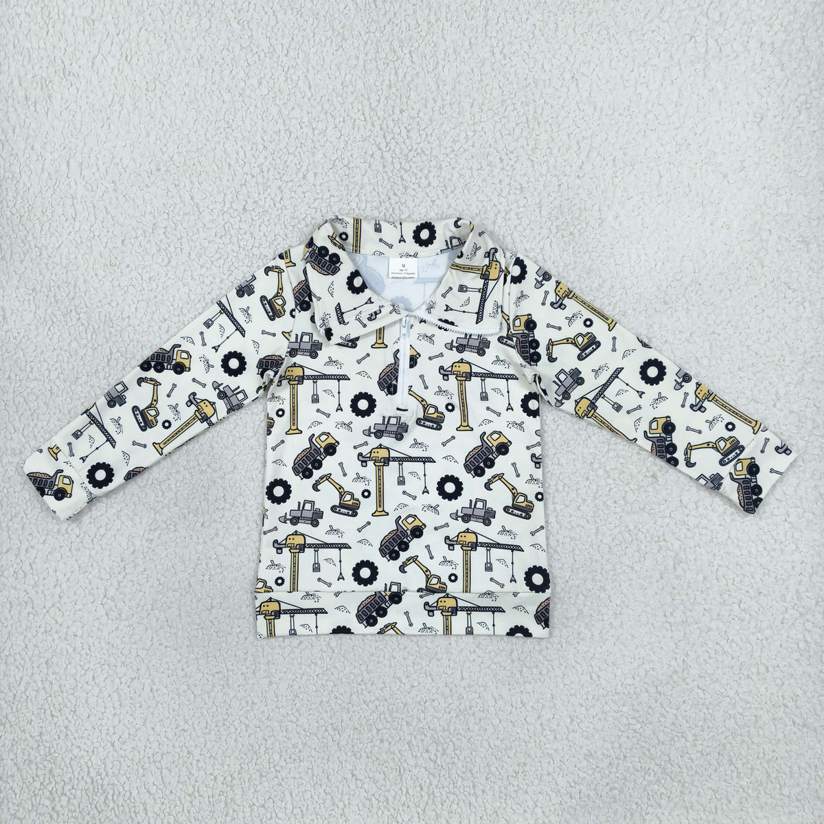 RTS NO MOQ (In stock)milk silk BT1835 Baby Boys Long Sleeve Excavators Print Zip Pockets Pullovers Top