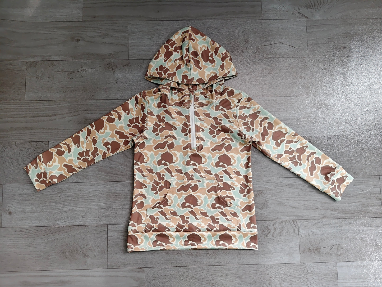 BT1850 Sample No Moq Baby Boys Long Sleeve Southern Camo Zip Pocket Hoodies Top