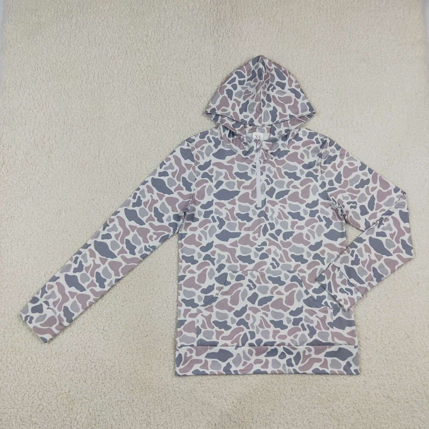 RTS NO MOQ (In stock)milk silk BT1873 Adult Men Grey Camo Print Zip Hoodie Long Sleeve Casual Top