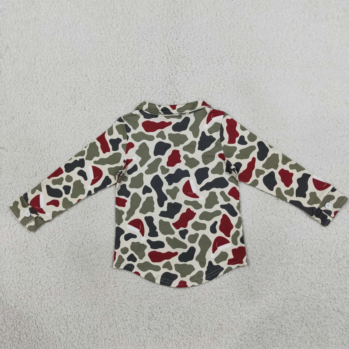RTS NO MOQ (In stock)milk silk BT1875 Baby Girls Long Sleeve Green Red Camo Christmas Button Shirts Top