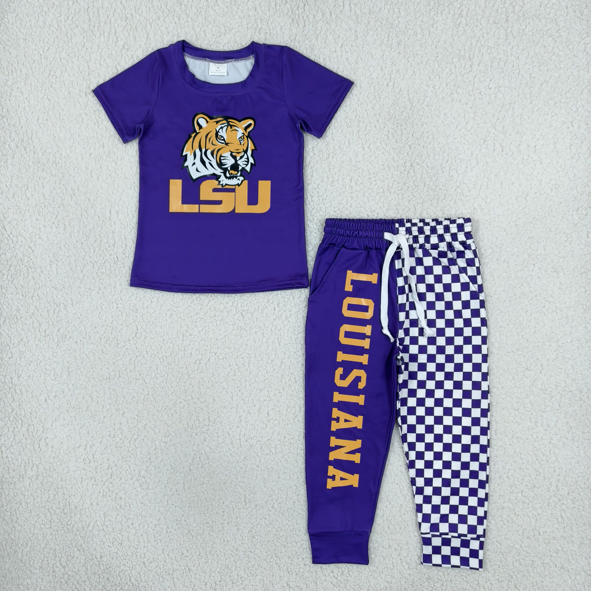 RTS NO MOQ (In stock)milk silk BT1884+P1061 Baby Boys Purple Shirt Top Pockets Joggers Team Sets