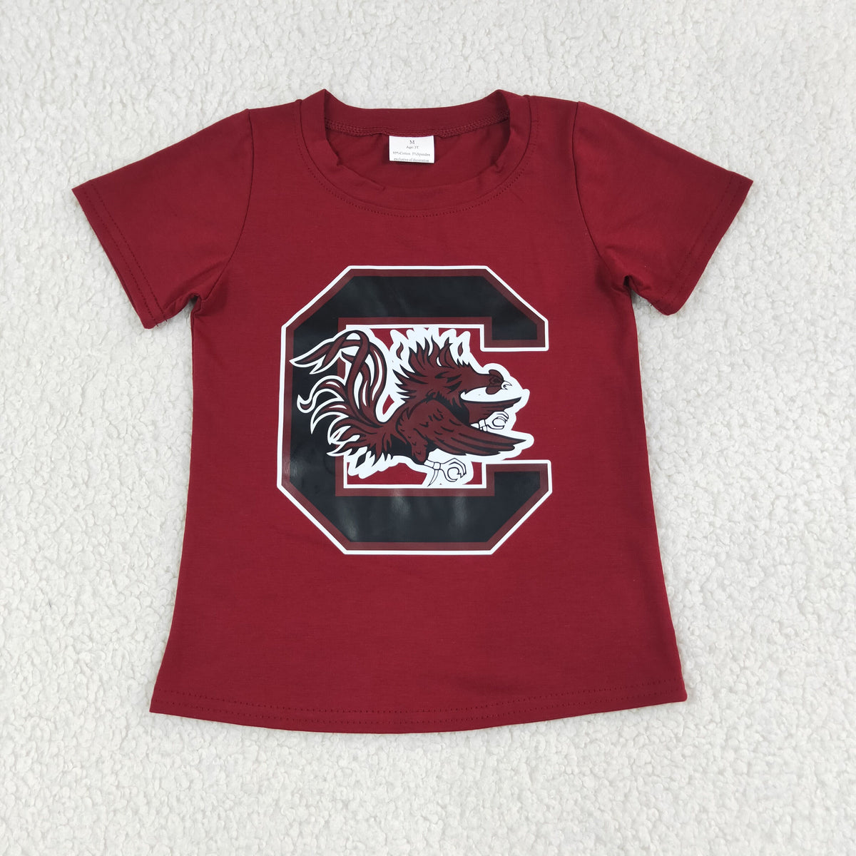 RTS NO MOQ (In stock)milk silk BT1887 Baby Boys Red Short Sleeve Vinyl Team T-shirts Top