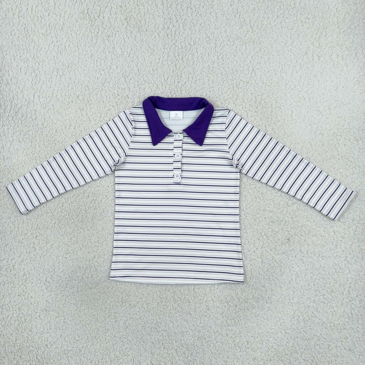 RTS NO MOQ (In stock)milk silk BT1911 Baby Boys Long Sleeve Stripe Button Polo Shirts Top