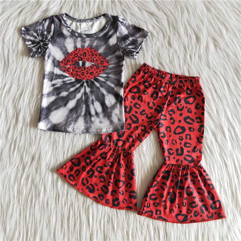 12.20 C10-11 RTS No Moq Promotion Baby Girls Mouse Red leopard bell-bottoms suit
