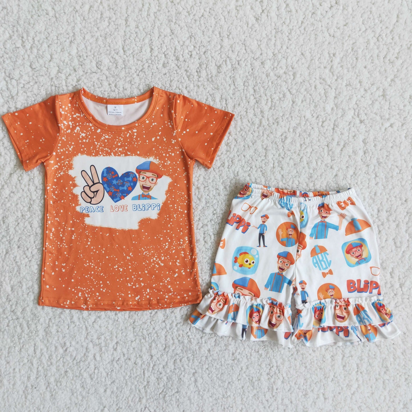 C15-25 Sales New RTS NO MOQ Clearance Orange LOVE exquisite ruffles Shorts sets