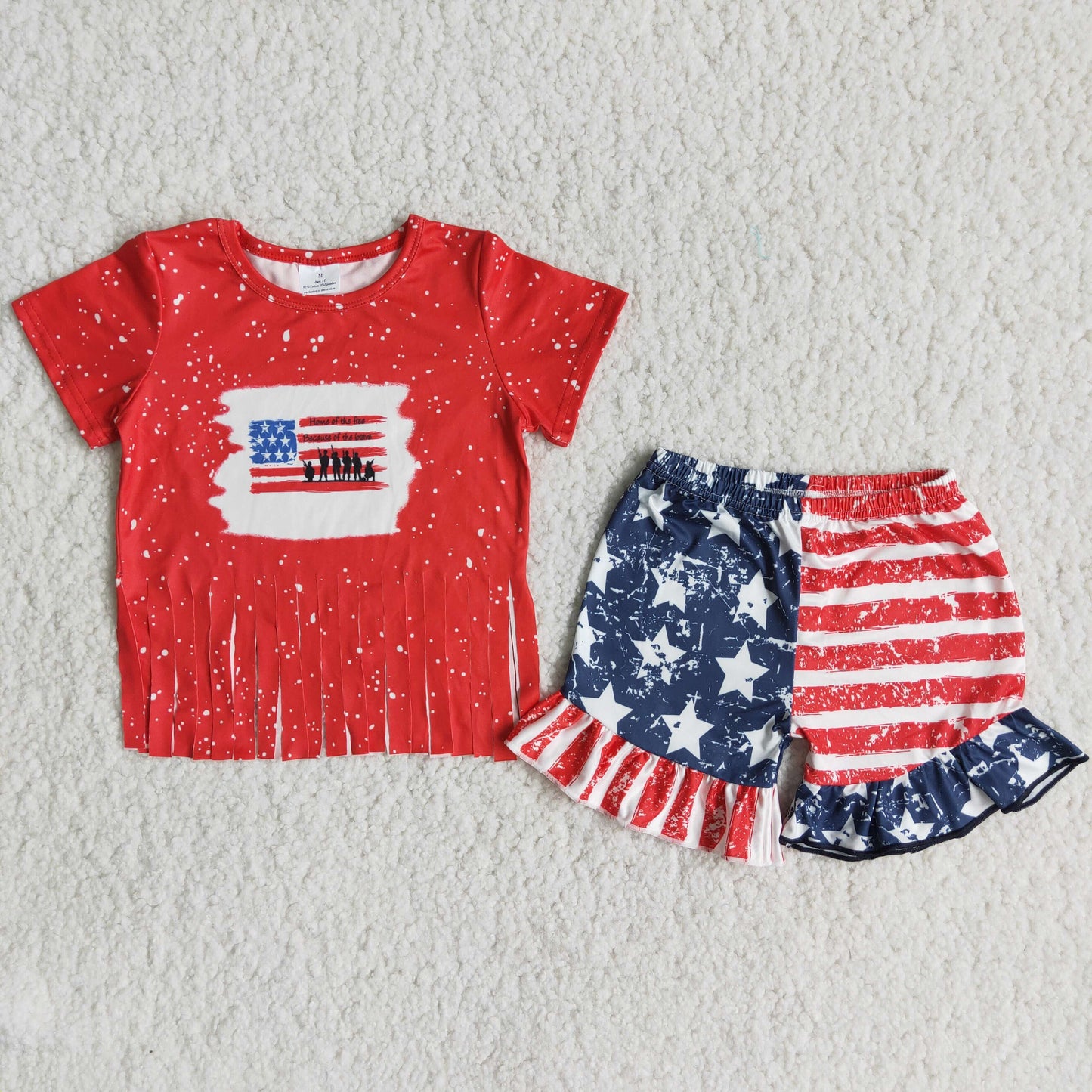 C16-2 Sales New RTS NO MOQ Clearance Stars and Stripes red tassels short outfits