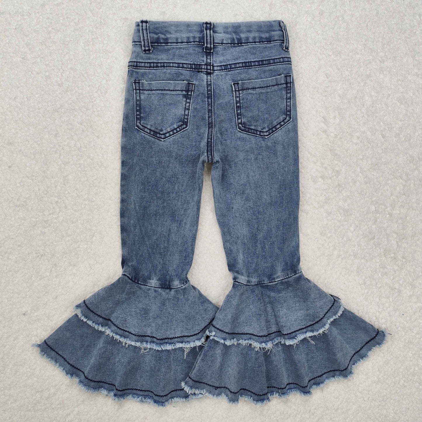 USA Shop (in stock) C5-15White washed ruffle bell bottom girls denim pants