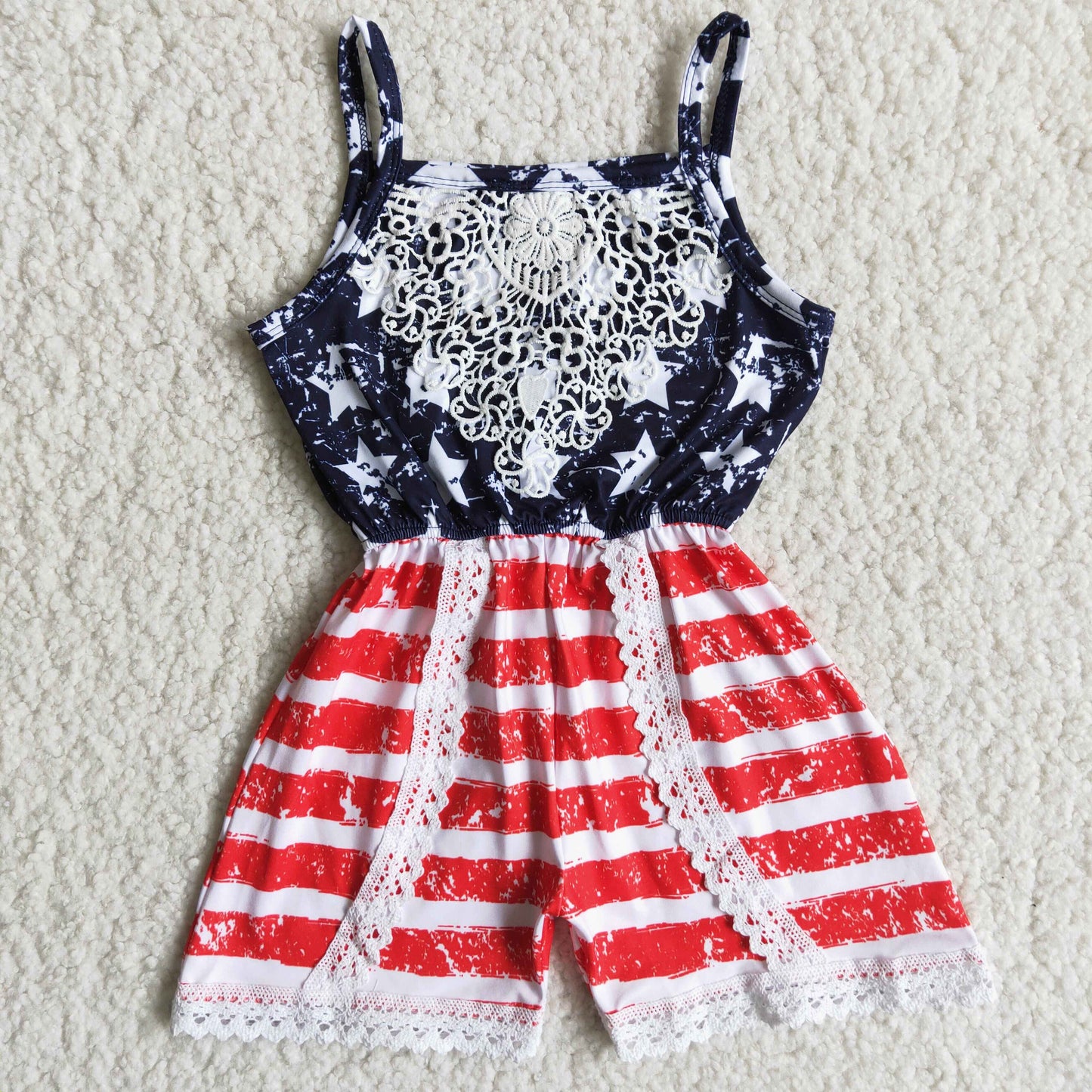 C6-10 Sales New RTS NO MOQ Girl Star & Striped Jumpsuit