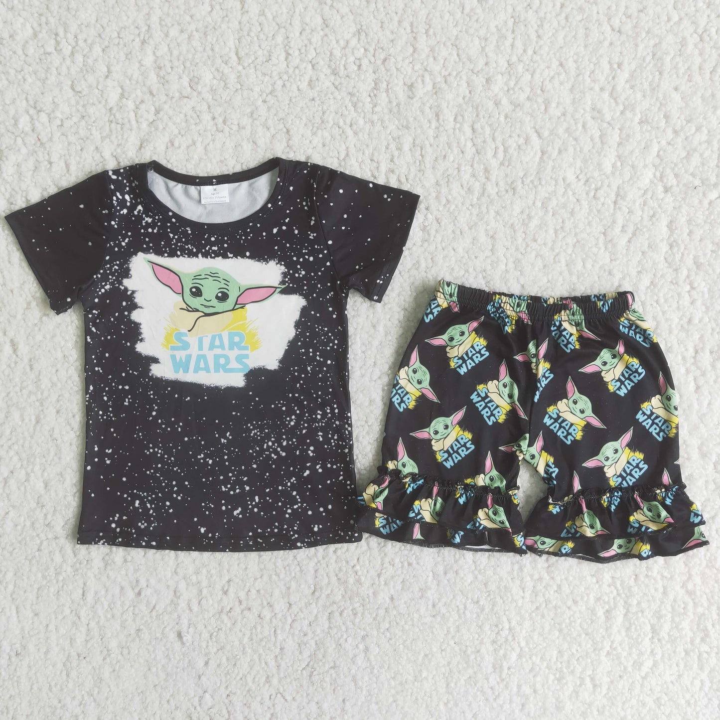 6.18 C9-24 Baby Girls Summer Outfits Black star ruffles Shorts sets