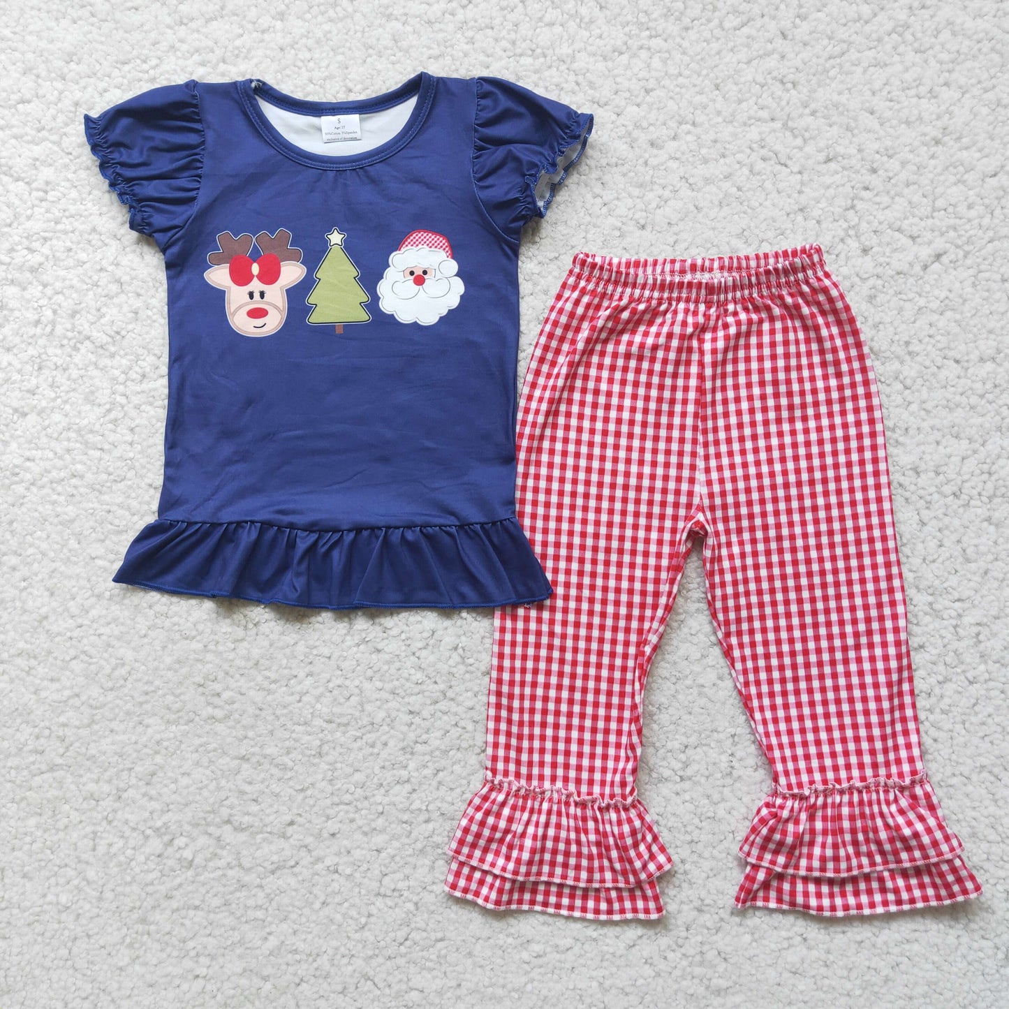 11.1 D1-2 RTS No Moq Clearance Baby Girls Outfits Girls santa plaid pants Christmas sets