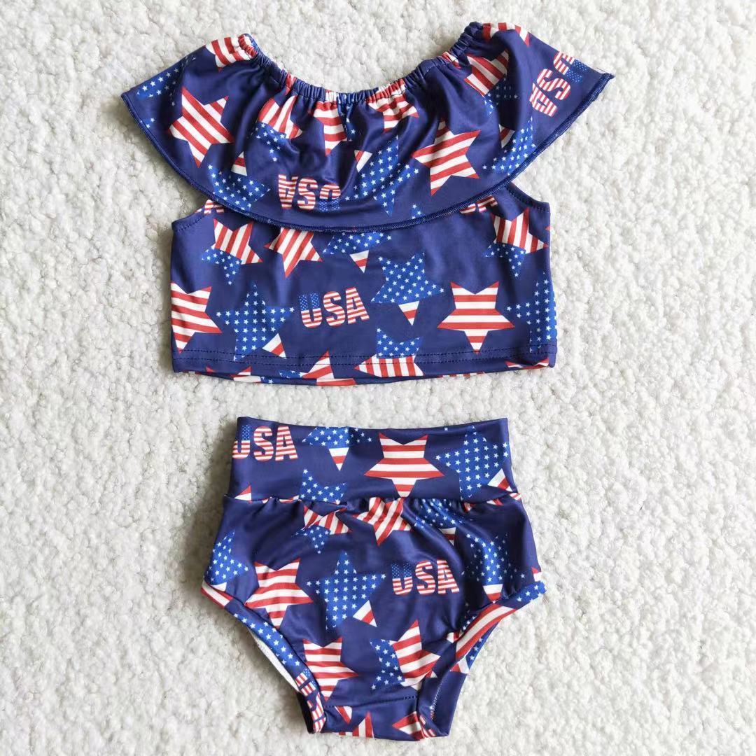 D10-5 Sales New RTS NO MOQ Girl Stars 4th of July Bummies set