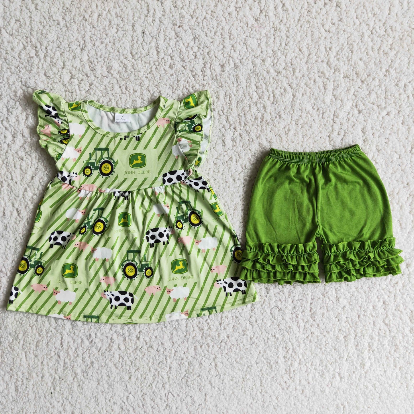 D11-26 Sales New RTS NO MOQ Clearance Farm green ruffles soft shorts set