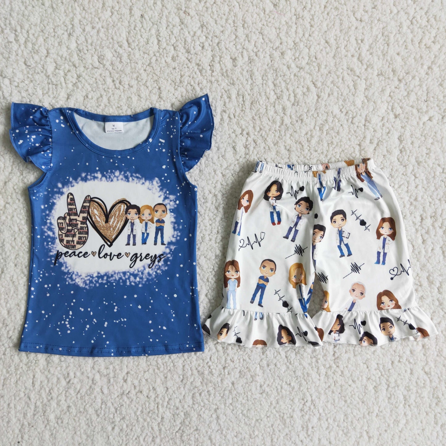 D11-30 Sales New RTS NO MOQ Clearance Blue puffy sleeves Shorts sets