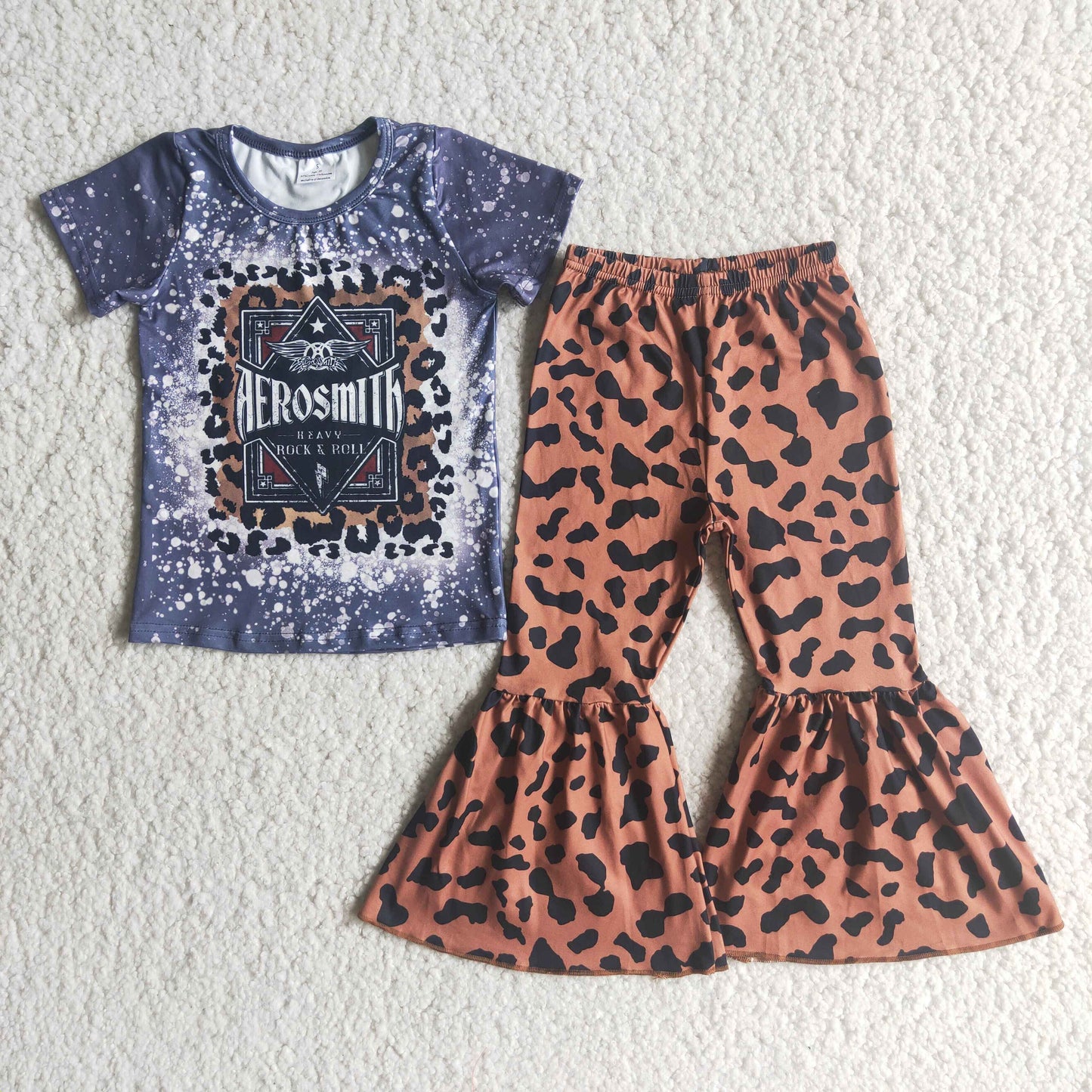 1.26 D5-20 RTS No Moq Clearance Baby girls Gray bleached shirt leopard pants