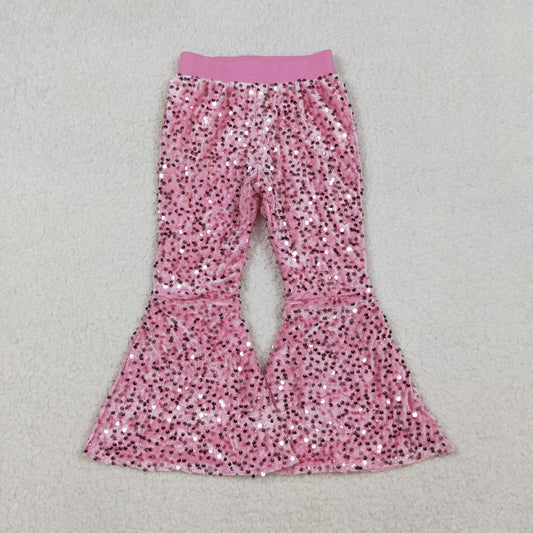 10.20 RTS NO MOQ (In stock)D5-27-2 Girl Light Pink Sequin Bell Bottom Pants