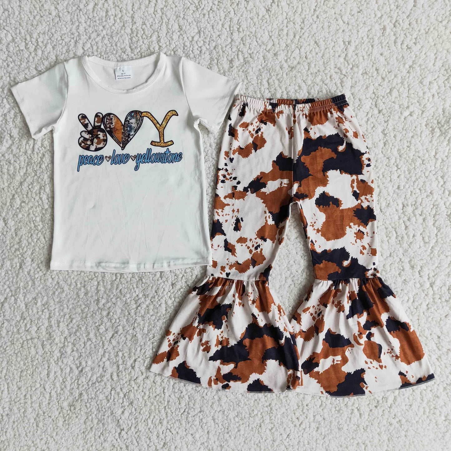 E11-13 Sales New RTS NO MOQ Clearance Peace love white shirt cow print singer boutique kids girls clothes