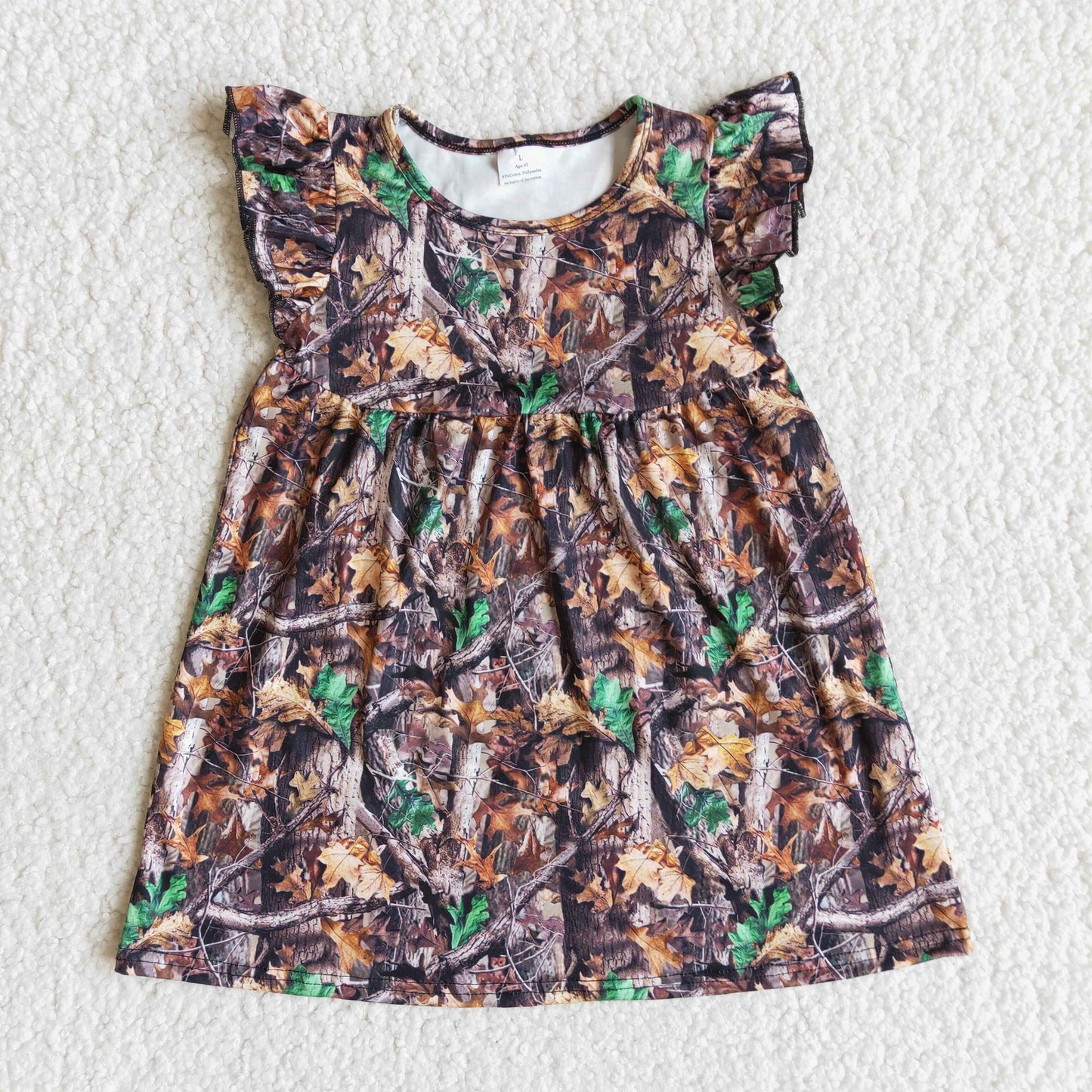 E12-3- Sales New RTS NO MOQ Camo print flutter sleeve toddler girls summer pearl dresses