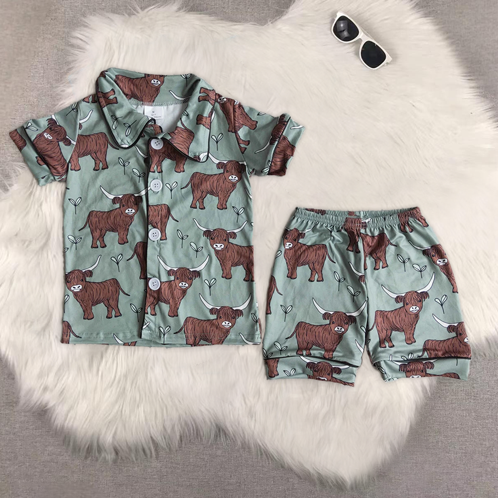 8.14 RTS Sibling Baby Boys Summer Boys Outfits Cow boy horse print boy short sleeve shorts summer pajamas