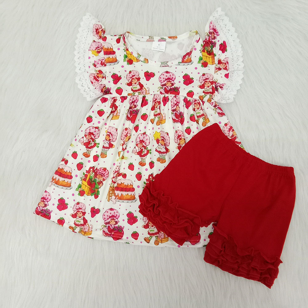 E2-16 Baby Girls Summer Outfits Lovely cartoon soft shorts set