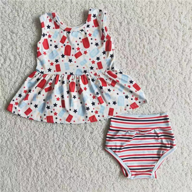 E3-15 Sales New RTS NO MOQ Clearance Girl Star Striped Bummies set