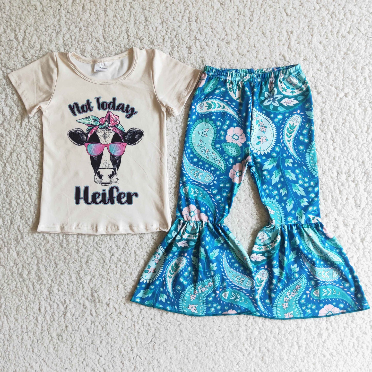 3.14 E4-19 RTS No Moq Clearance Baby Girls Summer Heifer floral bell bottom pants sets