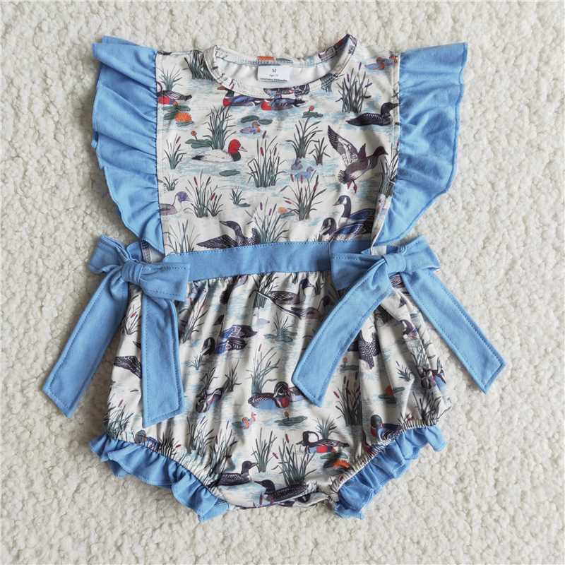 Fluttler sleeve duck print bubbles baby summer romper