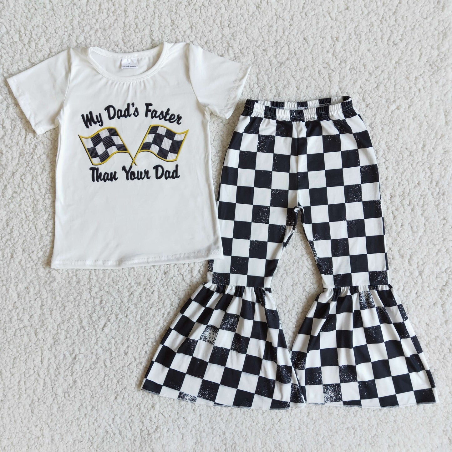 3.14 E8-29 RTS No Moq Clearance Baby Girls Summer Short sleeve Father Faster race bell sets