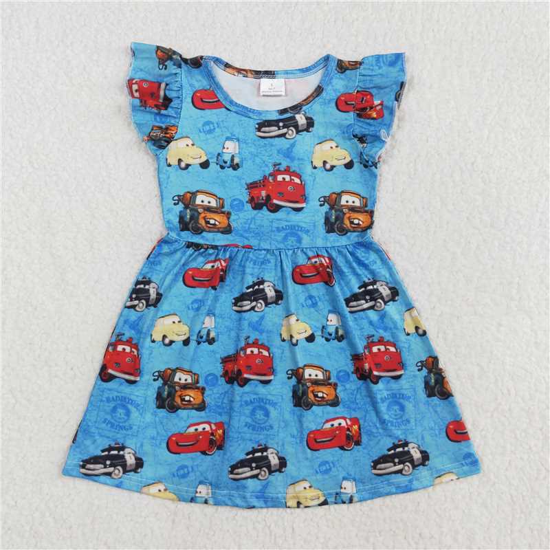 4.26 RTS NO MOQ Girls Red Car Bleached Shirt And Bell Bottom Pants Clothing Set Cute Retro Style Outfit for Kids