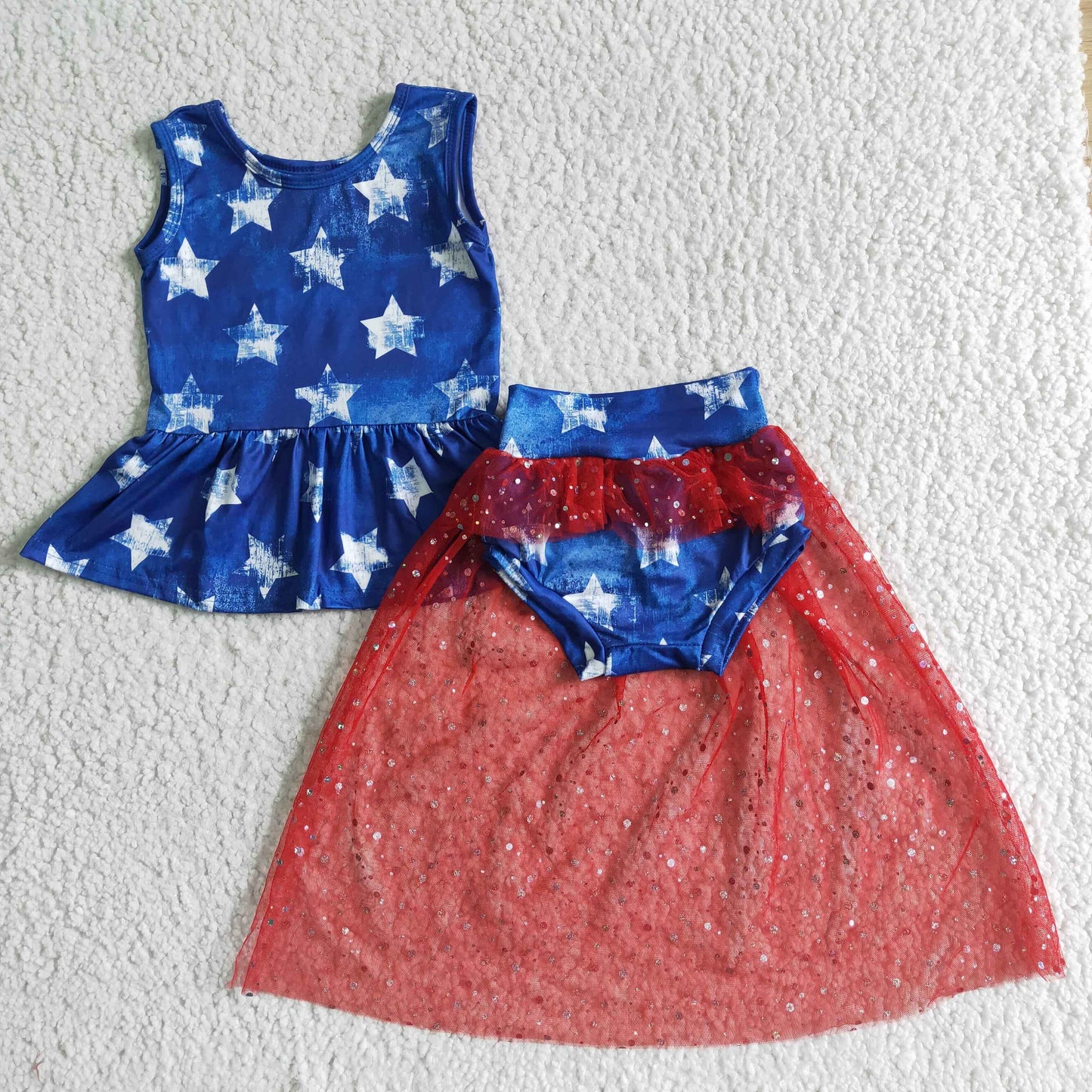 GBO0027 Sales New RTS NO MOQ Star sleevess peplum tulle bummies baby girls 4th of july clothes