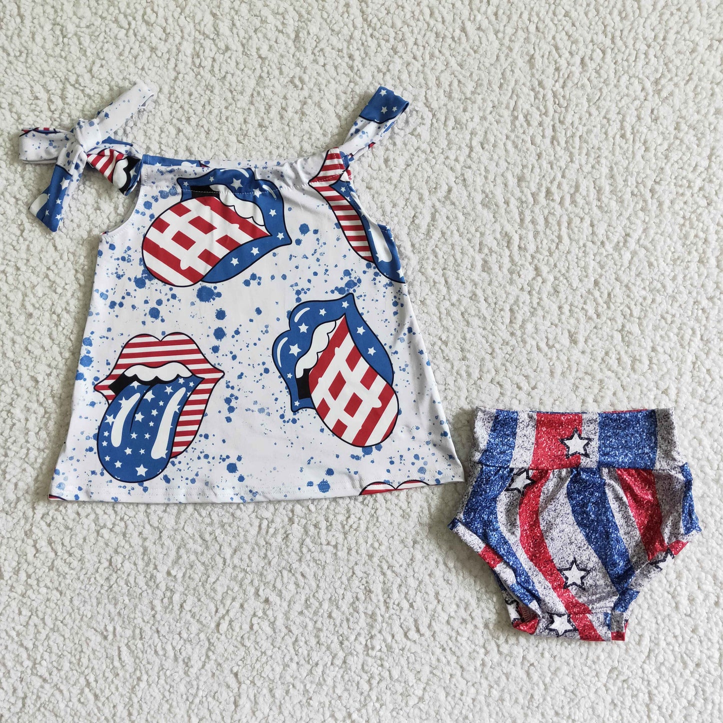 GBO0042 Sales New RTS NO MOQ Tongue shirt bummies baby 4th of july clothing set