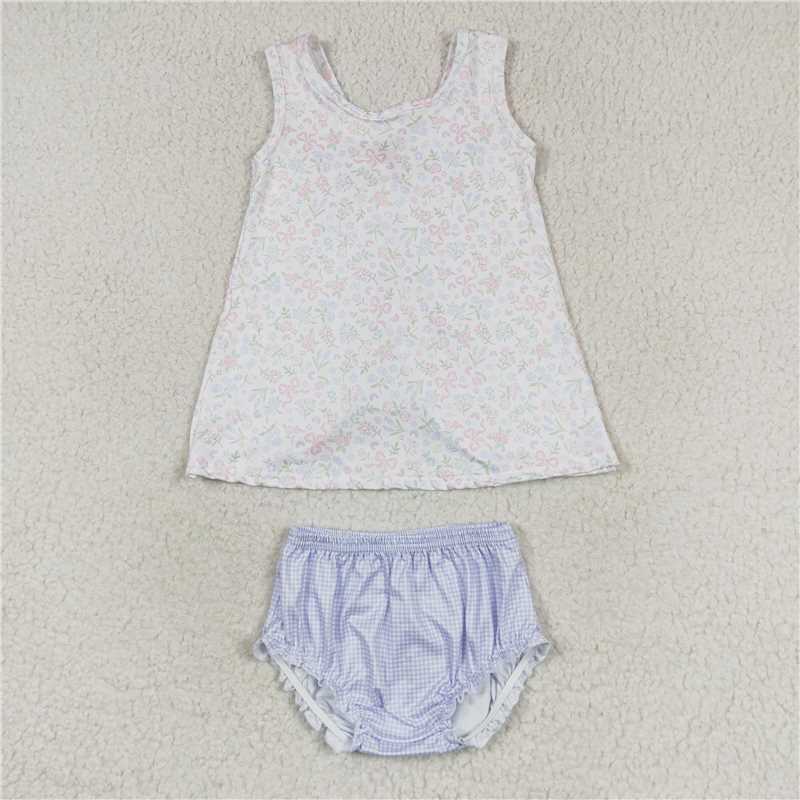 4.09 GBO0325 RTS NO MOQ Baby Girls Summer Outfits Baby Girls Flower Bow Bummie Set