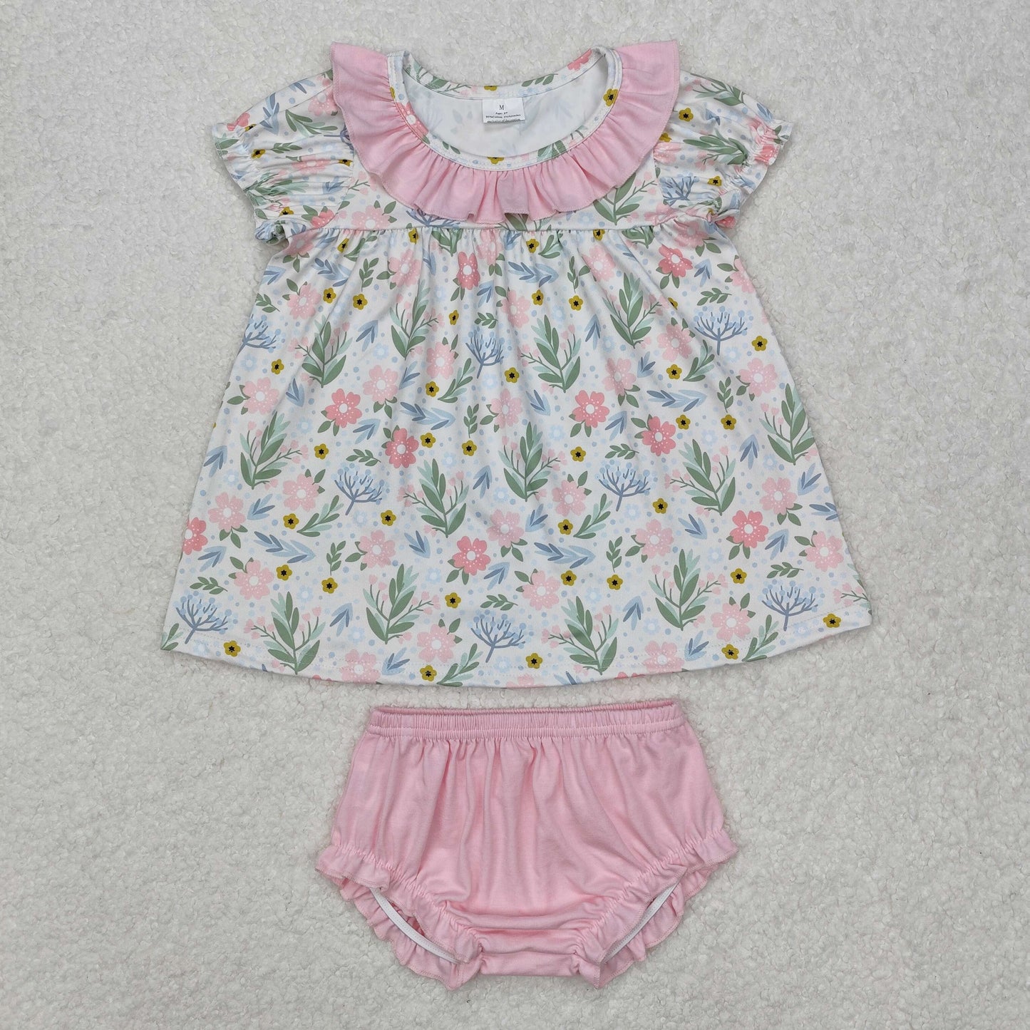 GBO0449Ruffle pink floral tunic bummies baby girls clothes