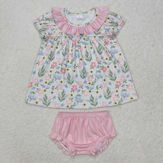GBO0449Ruffle pink floral tunic bummies baby girls clothes