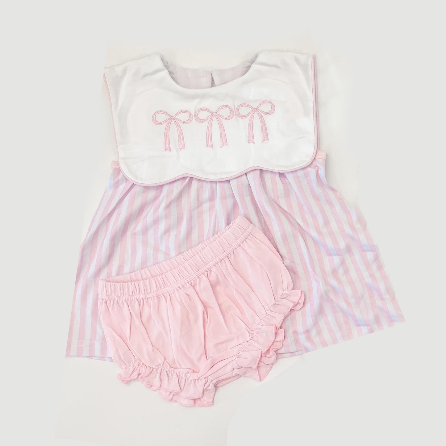 5.19 Pre order Girls Pink Bow Stripe Sleeveless Tunic Bummies Children's Clothing Comfortable Breathable Kids' Outfits for Summer