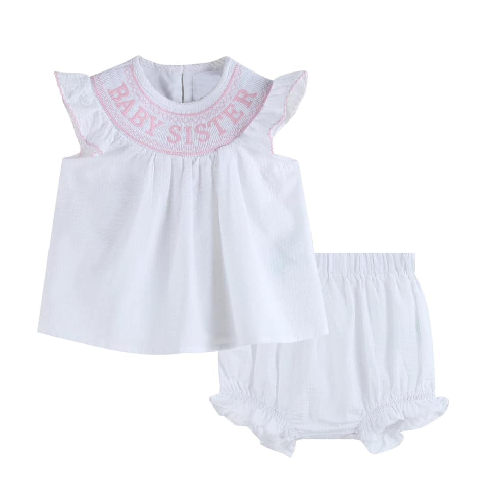 11.19 GBO0490 Pre order No Moq Baby Girls Flutter Sleeve Baby Sister Tunic Bummies Clothes Sets