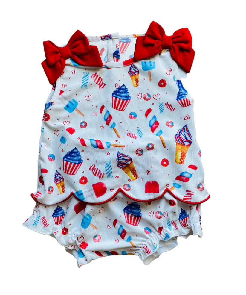 3.30 GBO0535 Baby Girls Sleeveless Popsicle Donuts Tunic Bummies 4th of July Clothes Sets