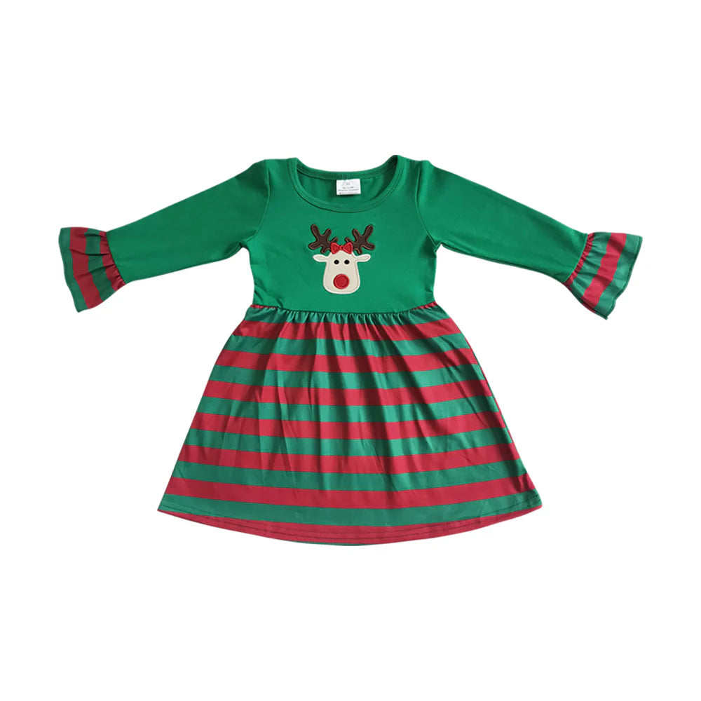 10.2 RTS Sibling Christmas Reindeer Embroidery Rompers Dresses Outfits