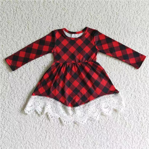 10.29 RST Sibling Baby Girls Long Sleeve Checked Christmas Ruffle Knee Length Dresses