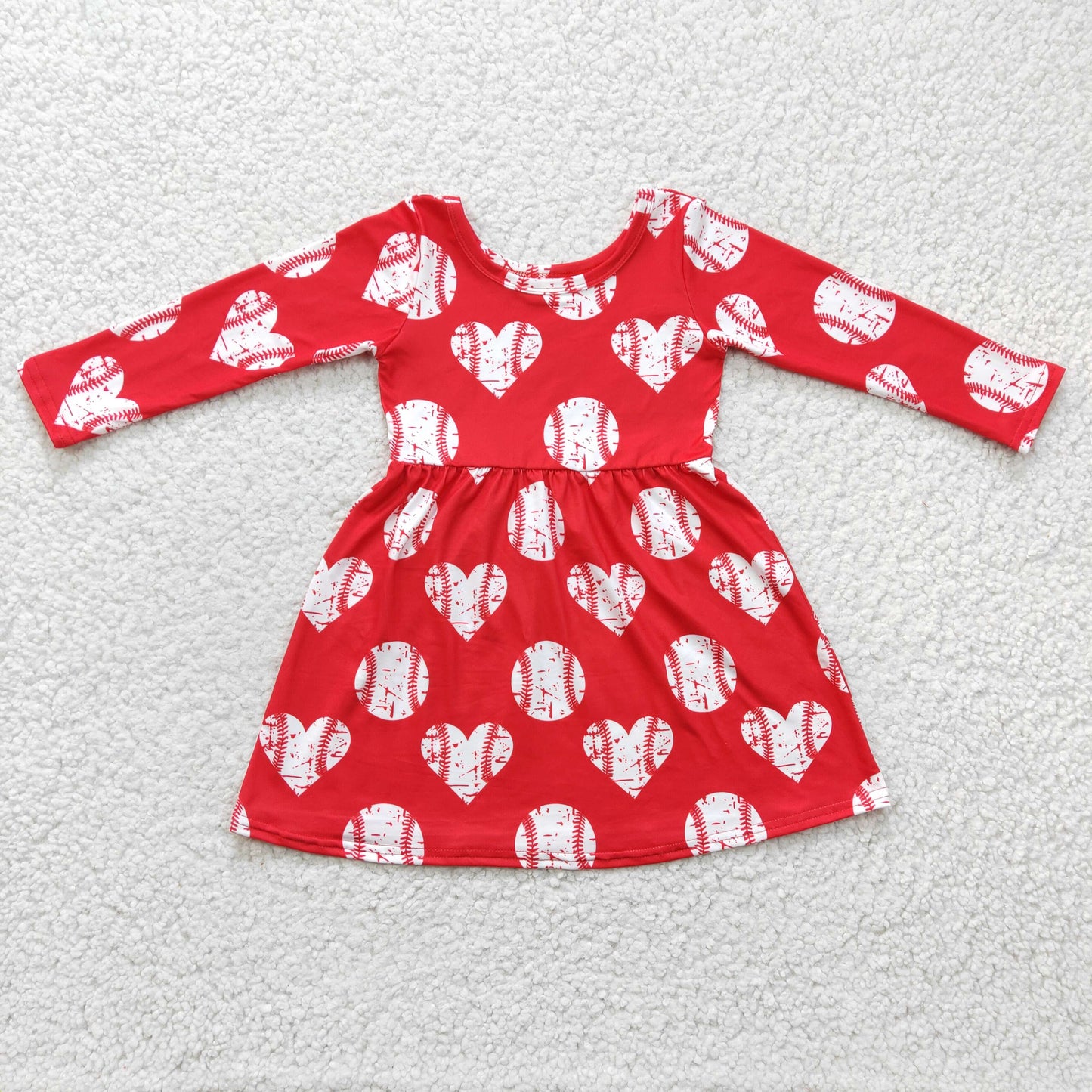 1.24 GLD0165 RTS No Moq Promotion Baby Girls Red Heart Baseball Knee Length Dresses