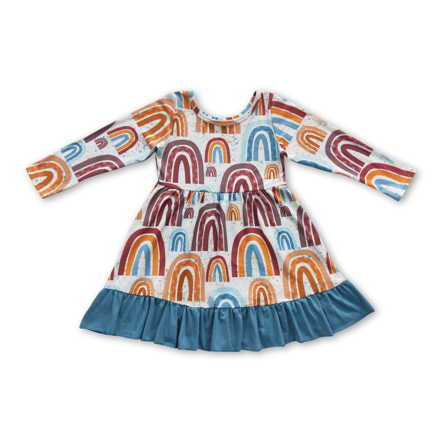 GLD0205 Baby Girls Rainbow Ruffle Knee Length Dresses