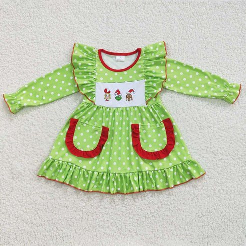 9.19 RTS Sibling Baby Boys Girls Embroidery Green Faces Pants Christmas Clothes Sets Footie Rompers