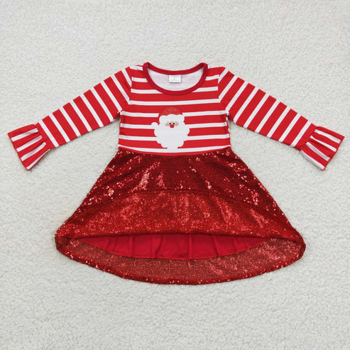 10.30 RST Sibling Baby Girls Christmas Embroidery Santa Sequin Ruffle Knee Length Dresses